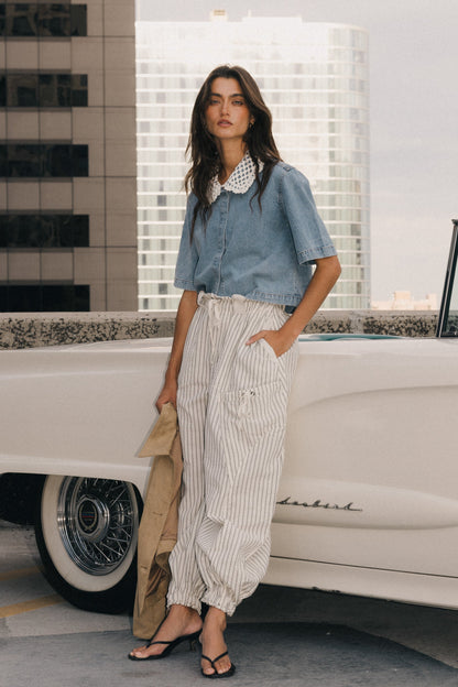Emory Striped Baggy Pants in Oatmeal - FINAL SALE