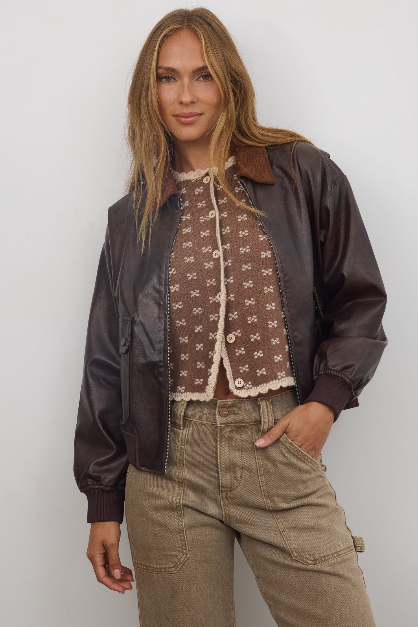 Courtney Scalloped Cardigan in Mocha - FINAL SALE