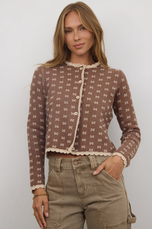 Courtney Scalloped Cardigan in Mocha - FINAL SALE