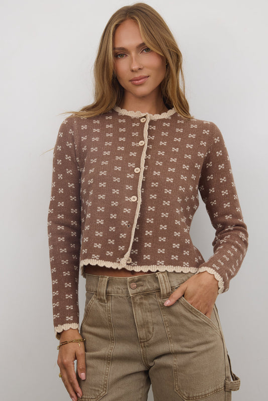 Courtney Scalloped Cardigan in Mocha - FINAL SALE