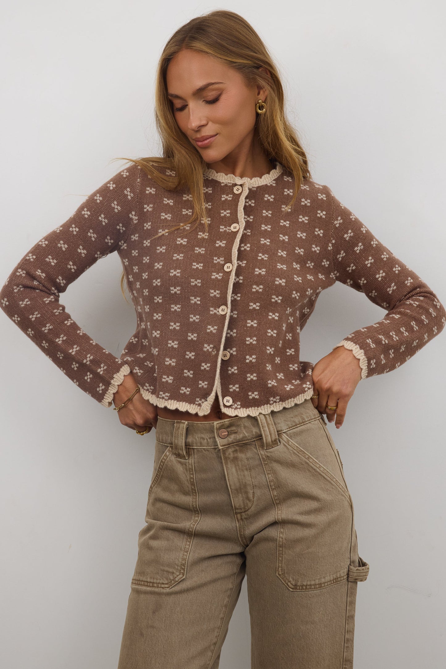 Courtney Scalloped Cardigan in Mocha - FINAL SALE