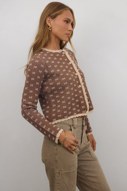 Courtney Scalloped Cardigan in Mocha - FINAL SALE