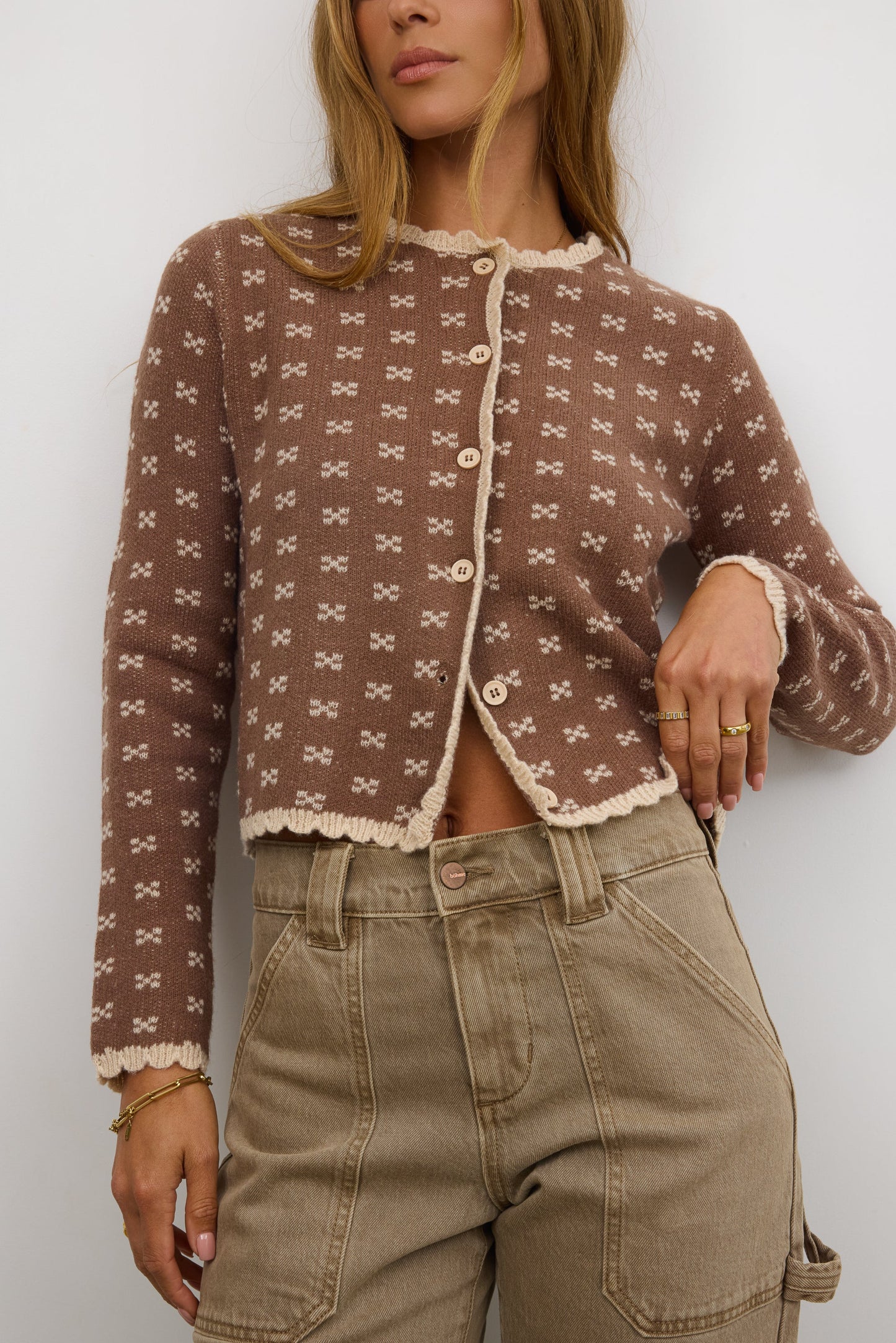 Courtney Scalloped Cardigan in Mocha - FINAL SALE