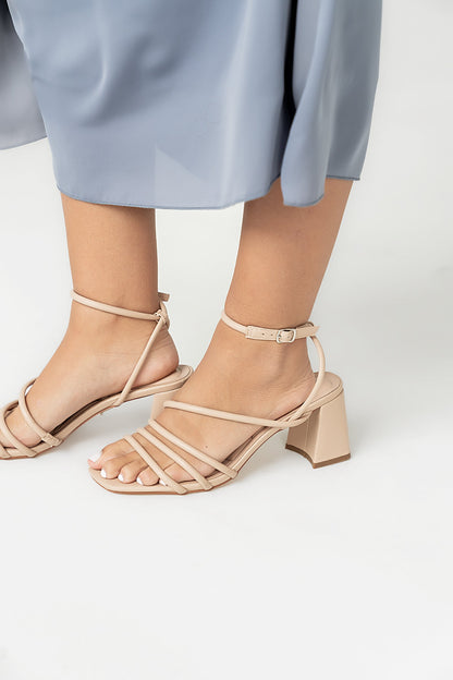 Carly Strappy Block Heel in Beige - FINAL SALE