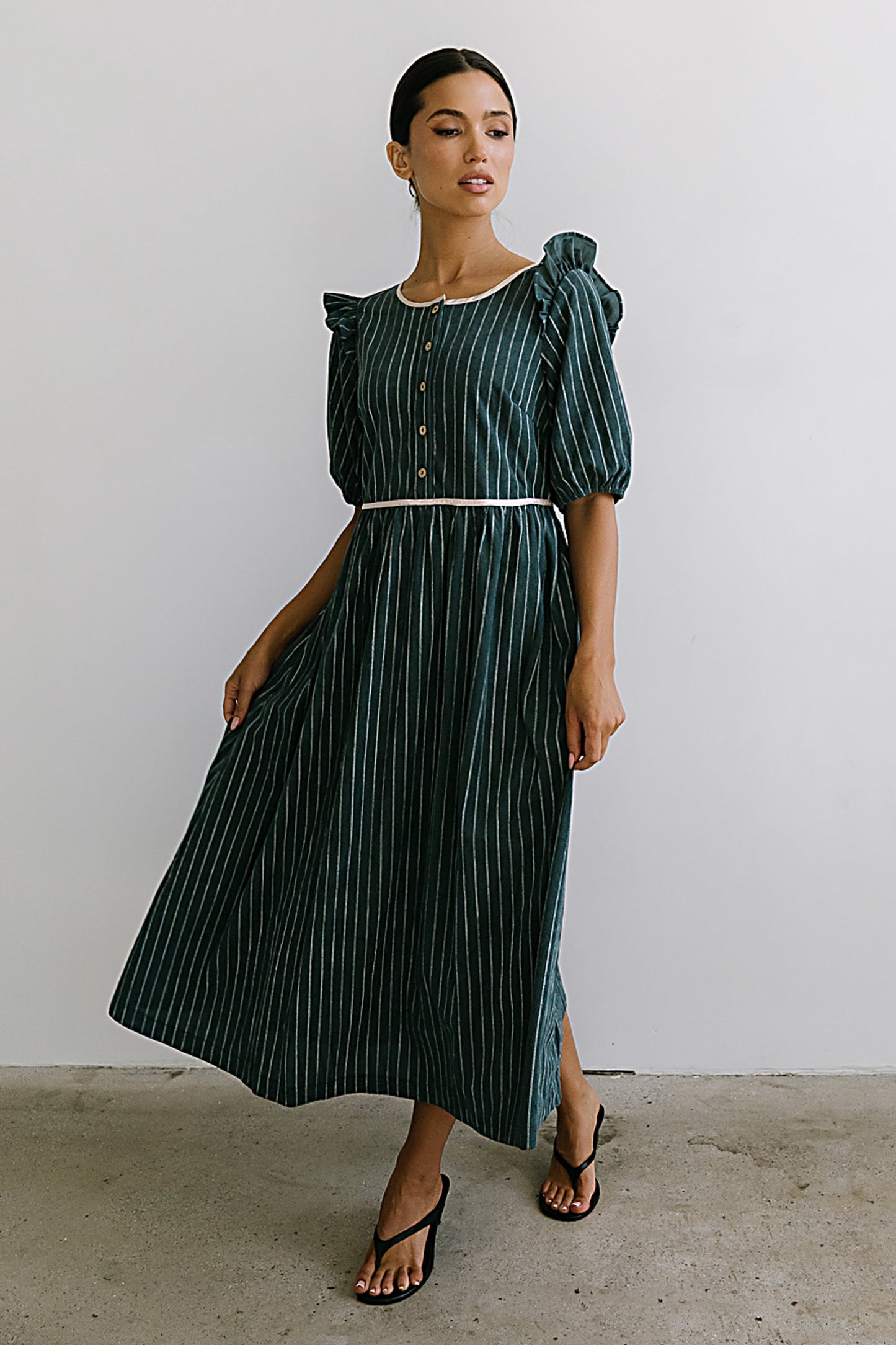 Berlin Corduroy Baby Doll Midi Dress in Green - FINAL SALE