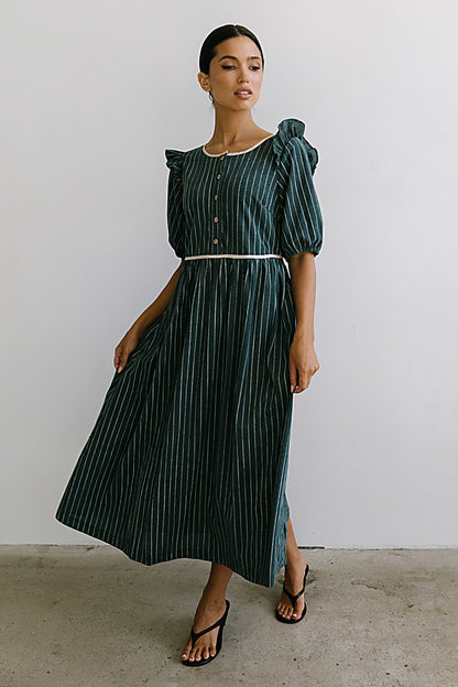 Berlin Corduroy Baby Doll Midi Dress in Green - FINAL SALE