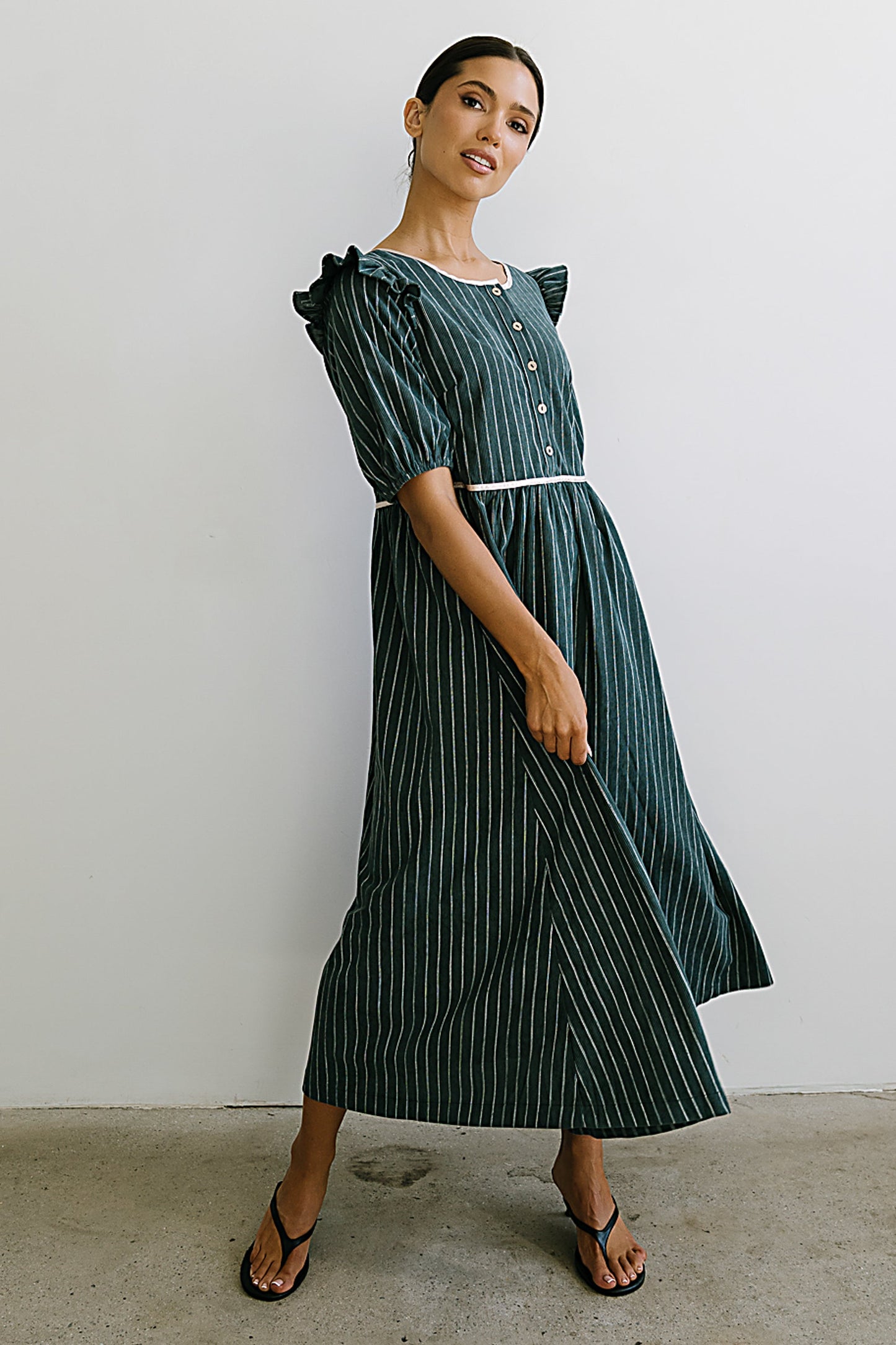 Berlin Corduroy Baby Doll Midi Dress in Green - FINAL SALE