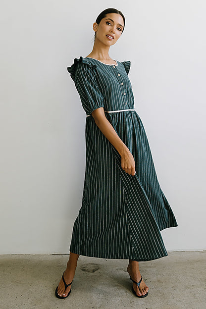 Berlin Corduroy Baby Doll Midi Dress in Green - FINAL SALE