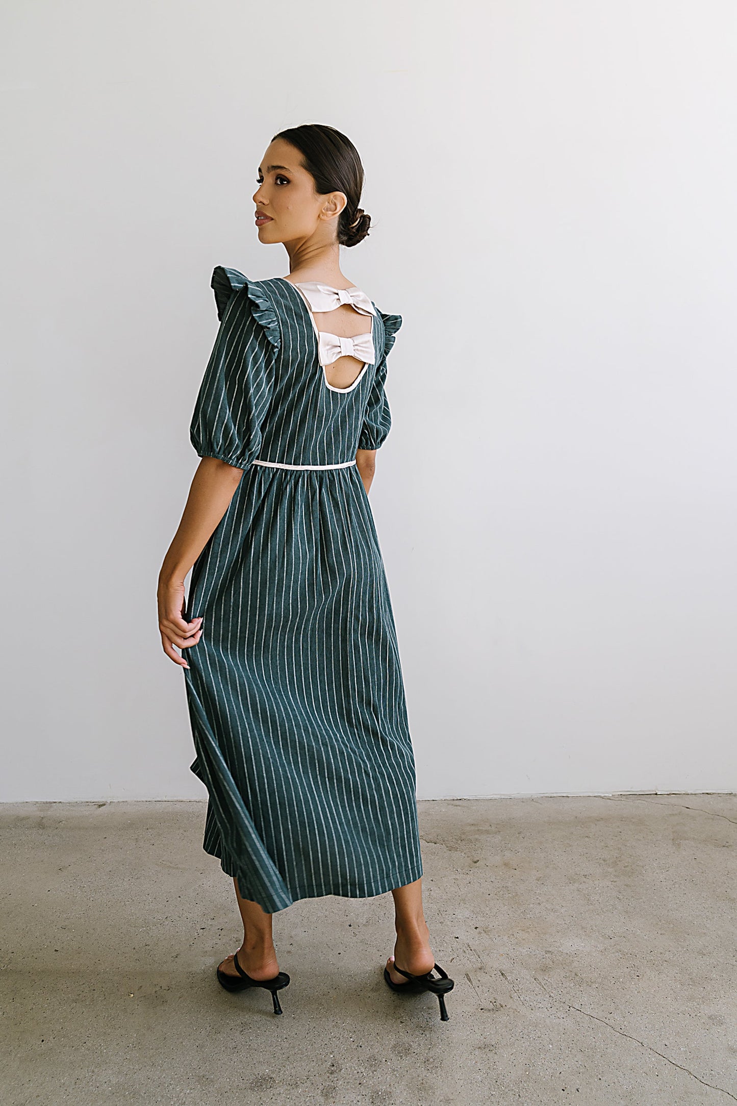 Berlin Corduroy Baby Doll Midi Dress in Green - FINAL SALE
