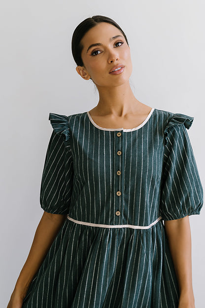 Berlin Corduroy Baby Doll Midi Dress in Green - FINAL SALE
