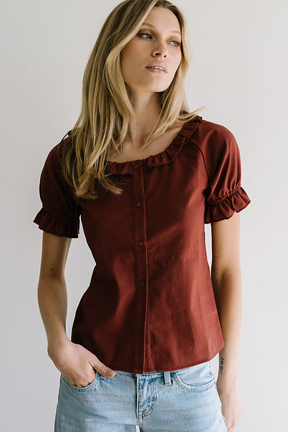 Connie Ruffle Blouse in Rust - FINAL SALE