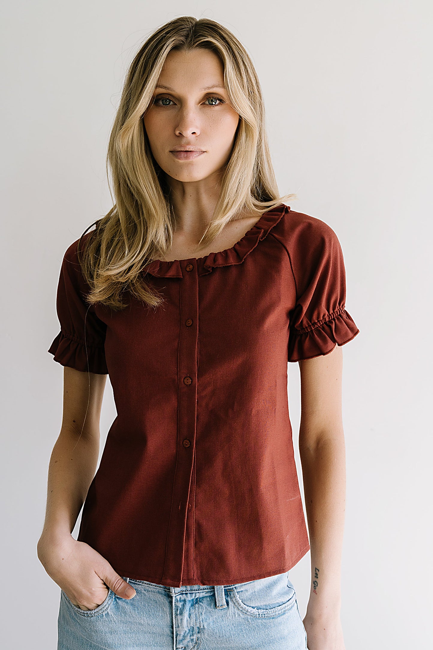 Connie Ruffle Blouse in Rust - FINAL SALE