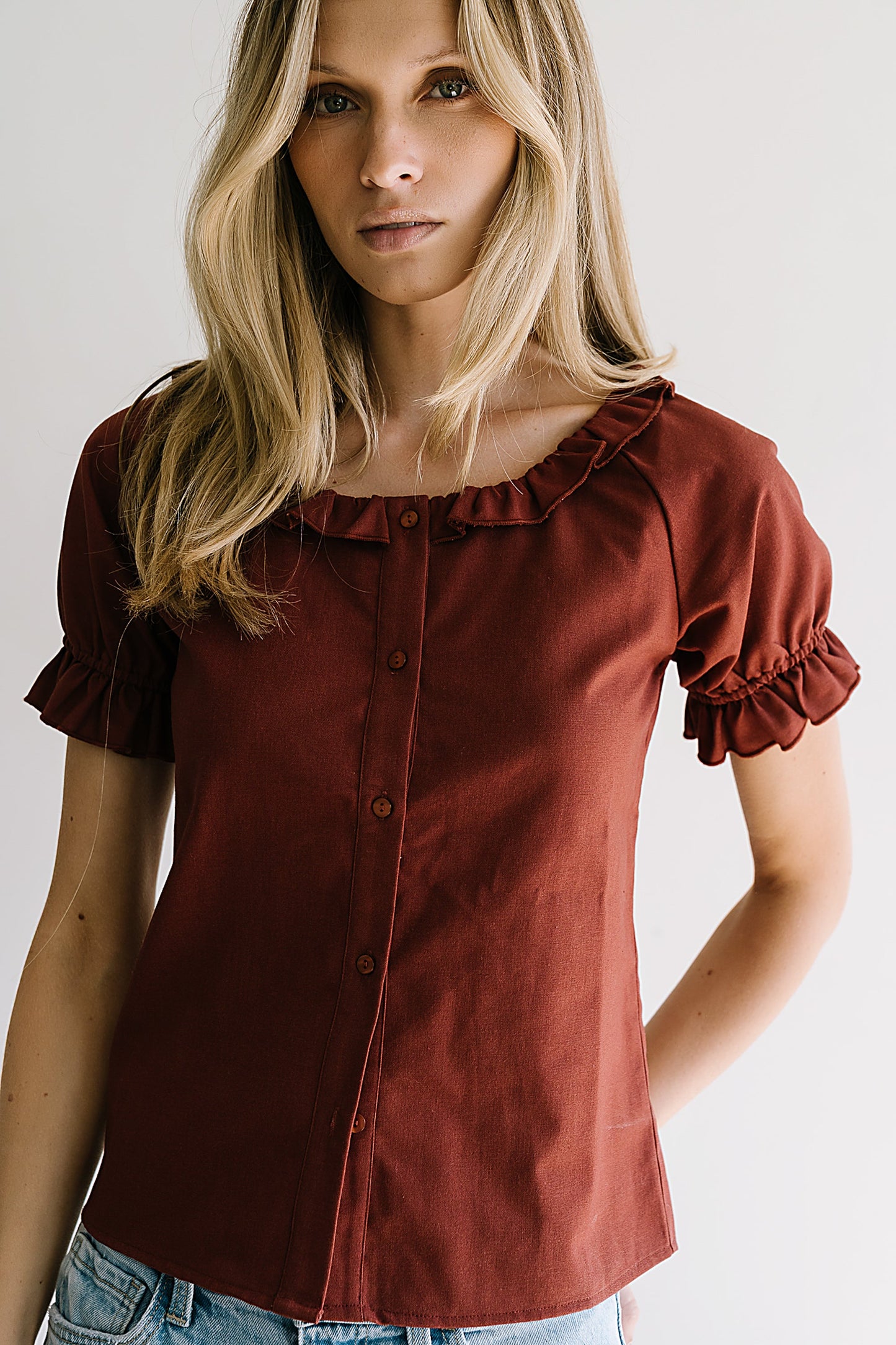 Connie Ruffle Blouse in Rust - FINAL SALE