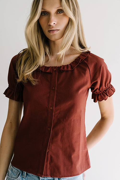 Connie Ruffle Blouse in Rust - FINAL SALE