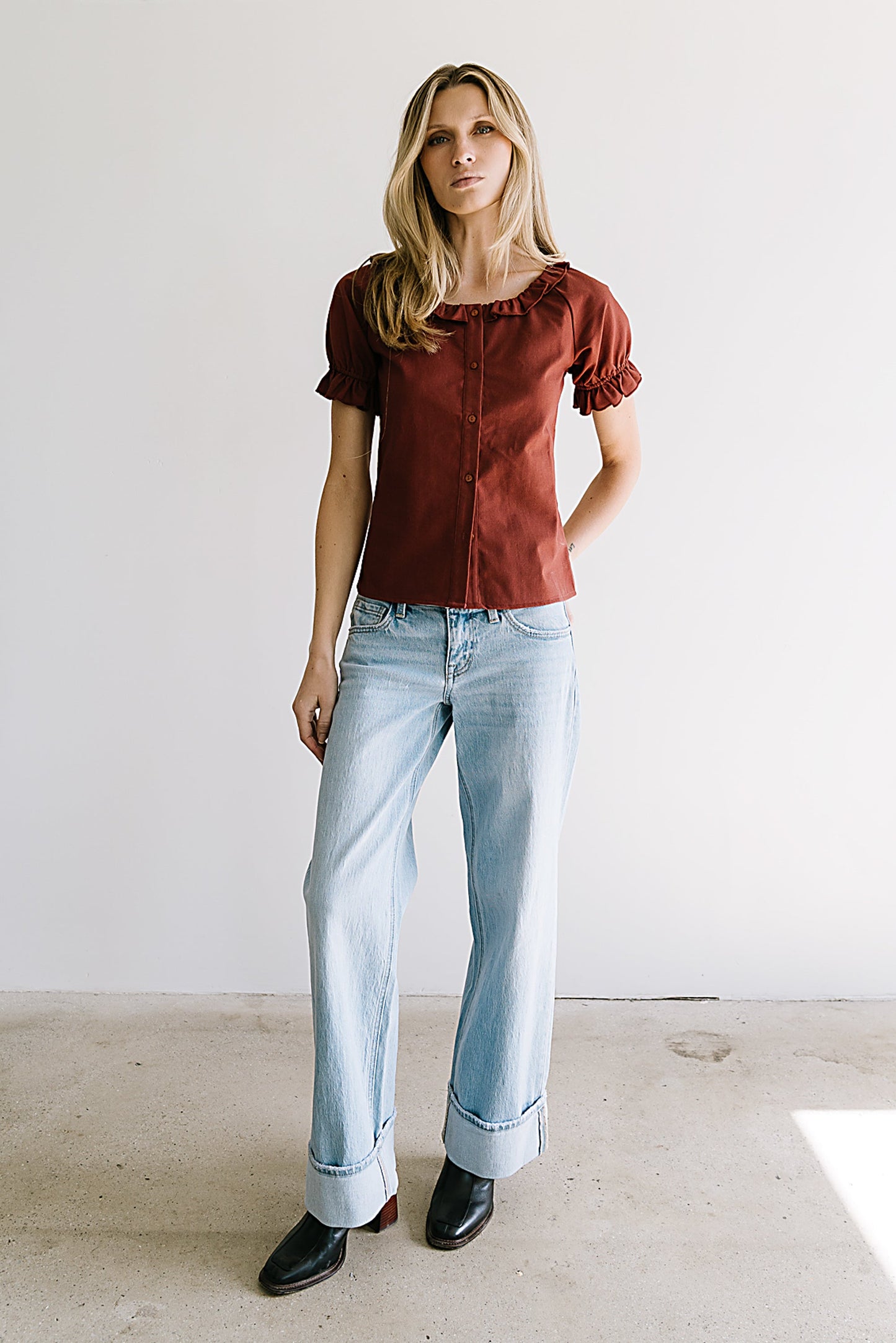 Connie Ruffle Blouse in Rust - FINAL SALE