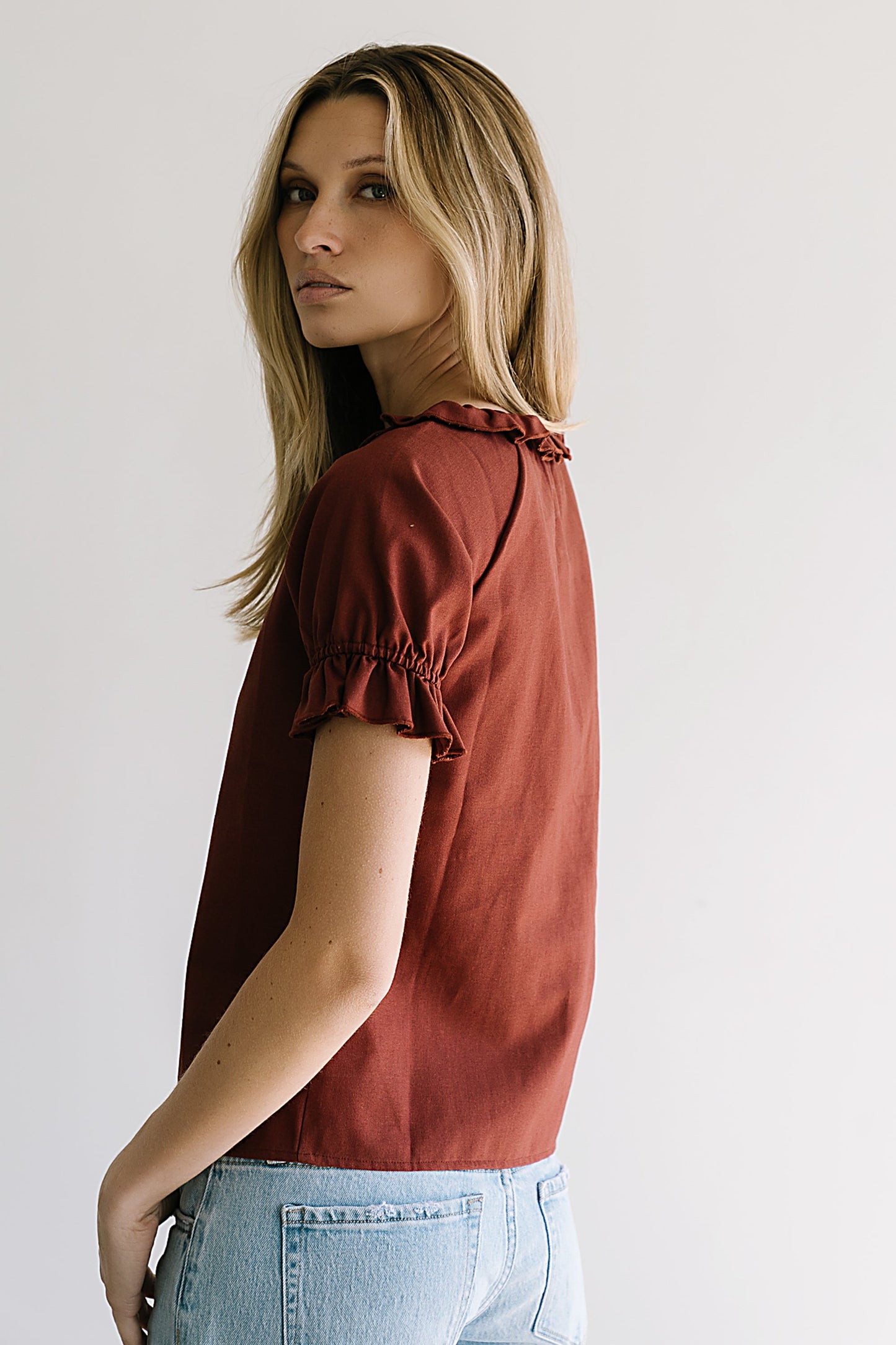 Connie Ruffle Blouse in Rust - FINAL SALE