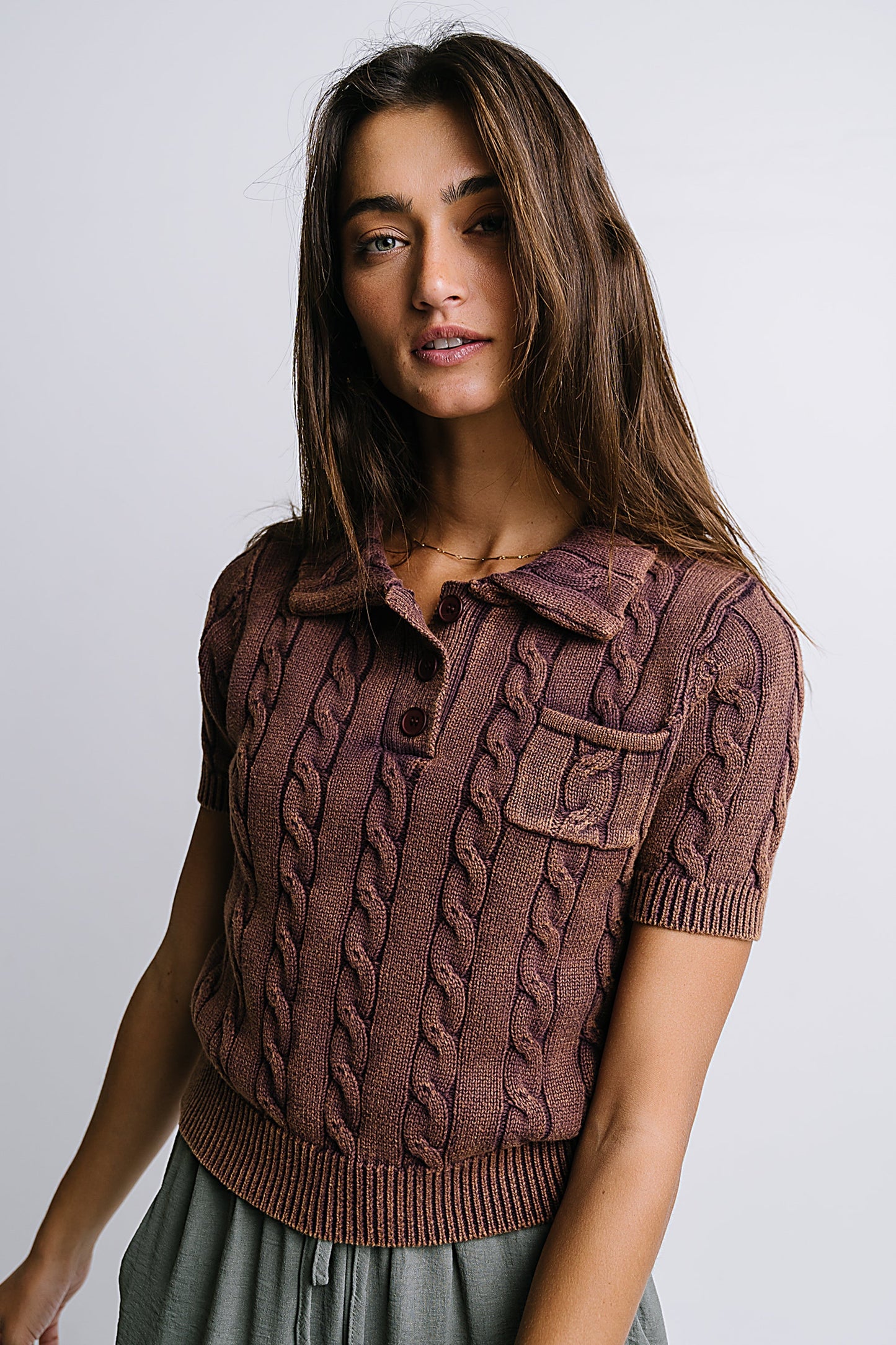 Halle Cable Knit Top in Plum