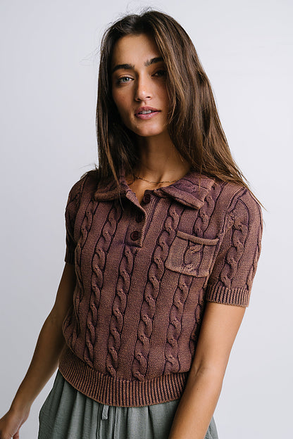 Halle Cable Knit Top in Plum