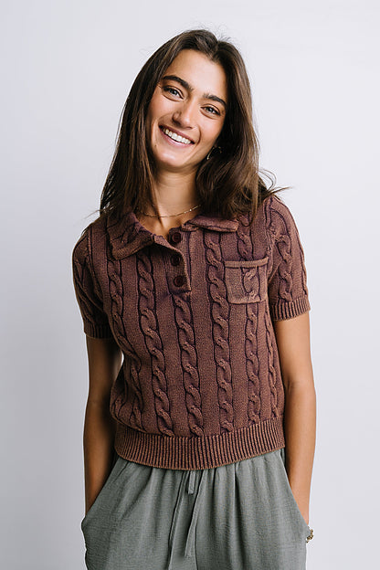 Halle Cable Knit Top in Plum