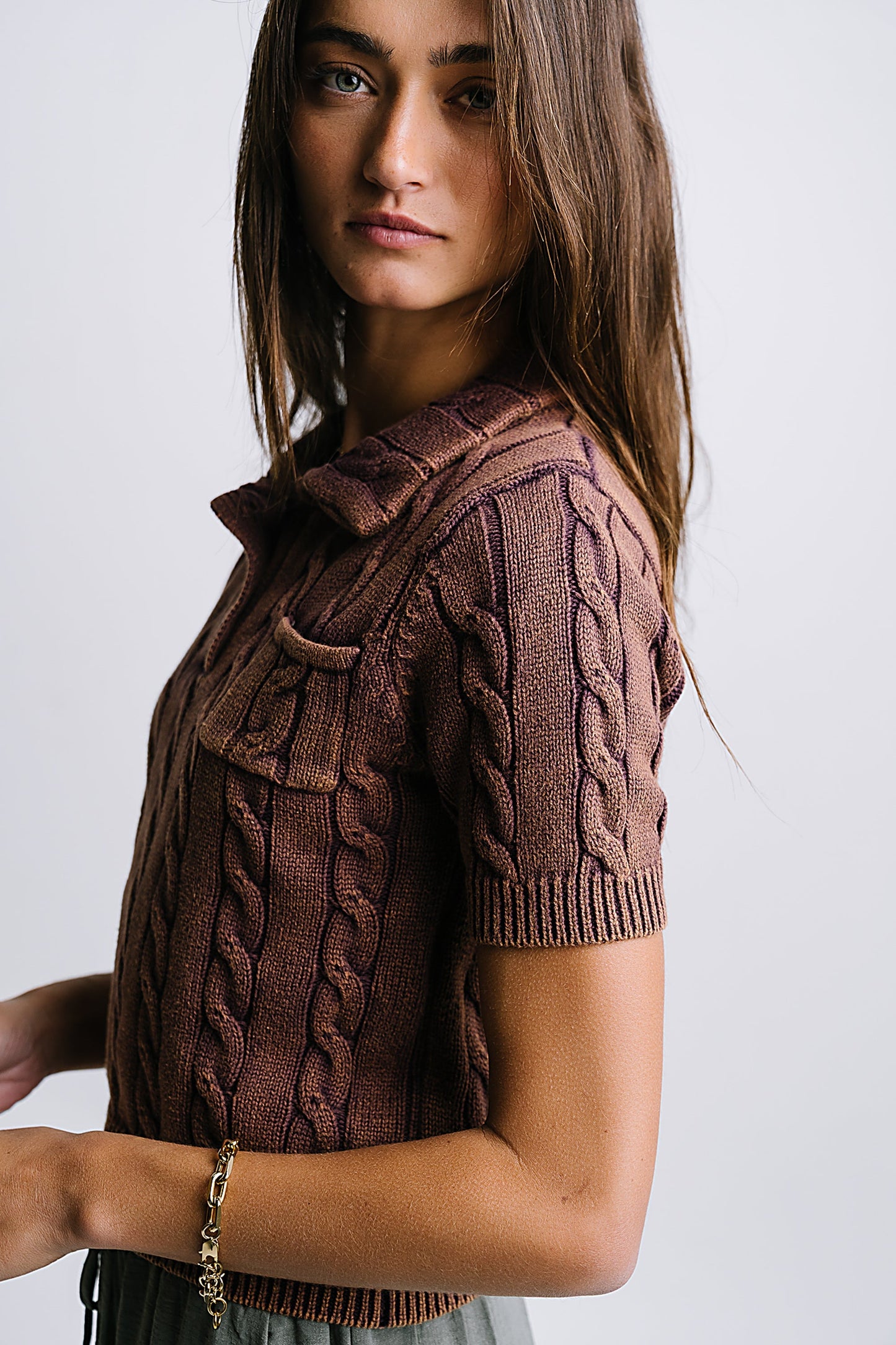 Halle Cable Knit Top in Plum