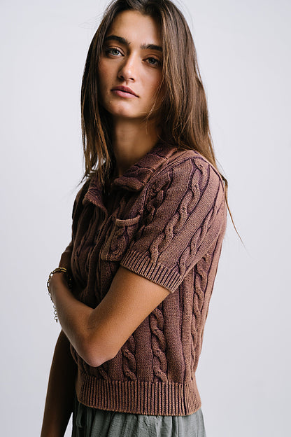 Halle Cable Knit Top in Plum