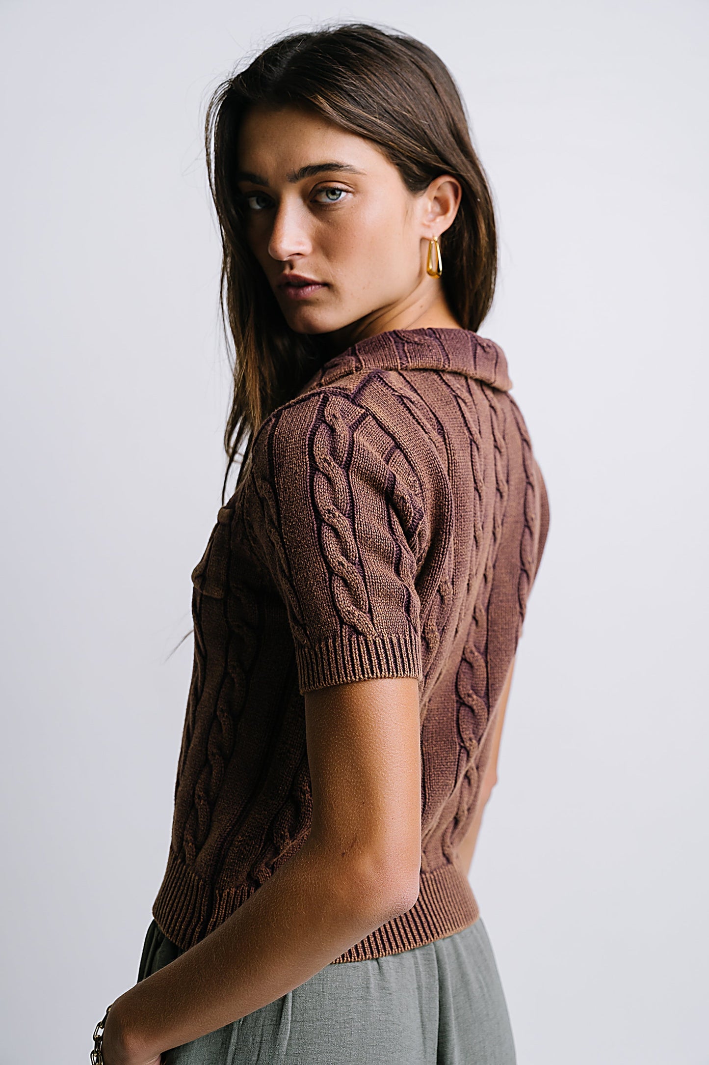 Halle Cable Knit Top in Plum