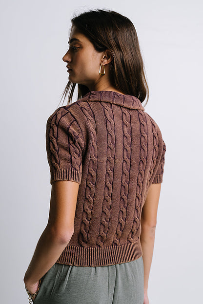 Halle Cable Knit Top in Plum