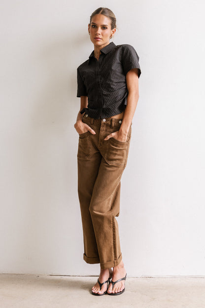 Brandy Ruched Button Up in Black - FINAL SALE