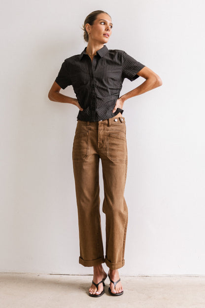 Brandy Ruched Button Up in Black - FINAL SALE