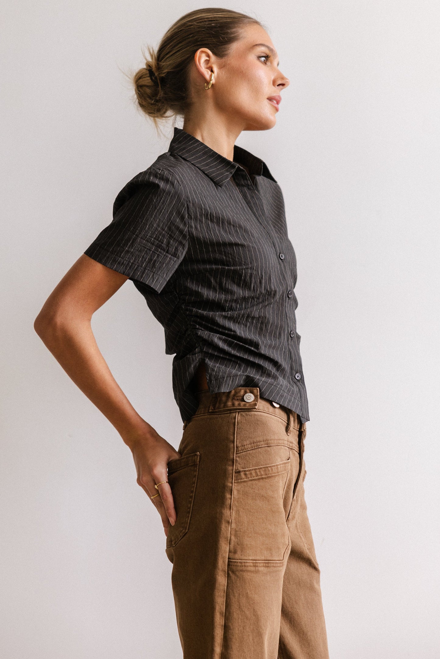 Brandy Ruched Button Up in Black - FINAL SALE