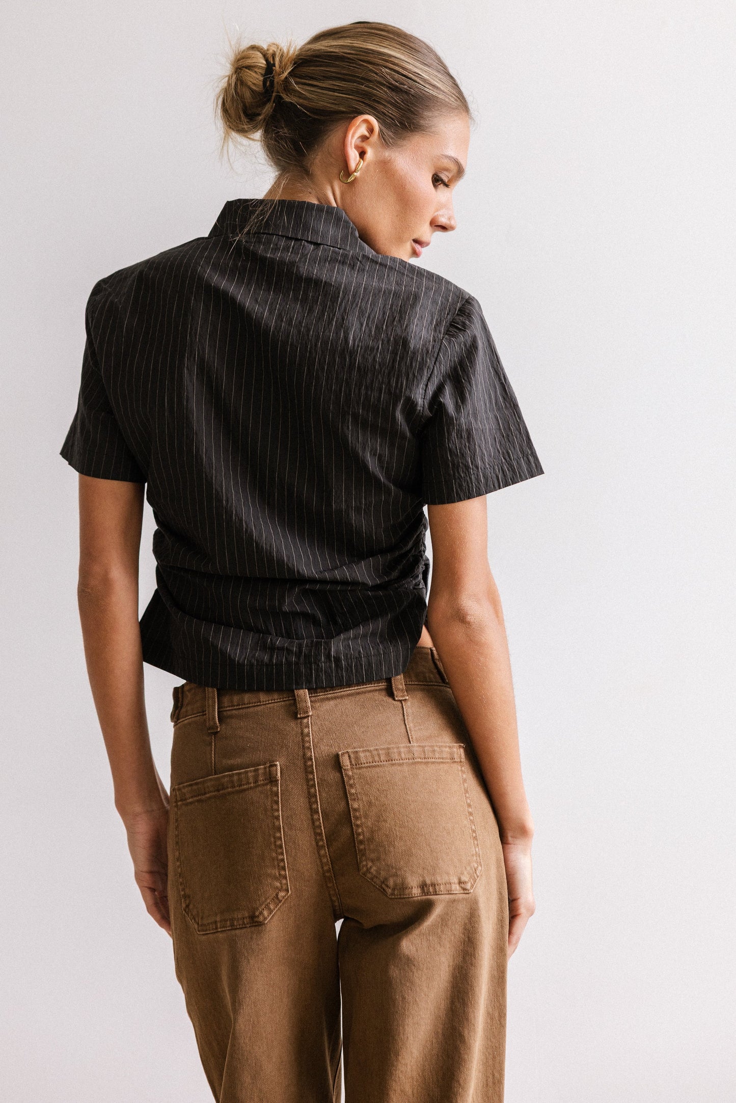 Brandy Ruched Button Up in Black - FINAL SALE