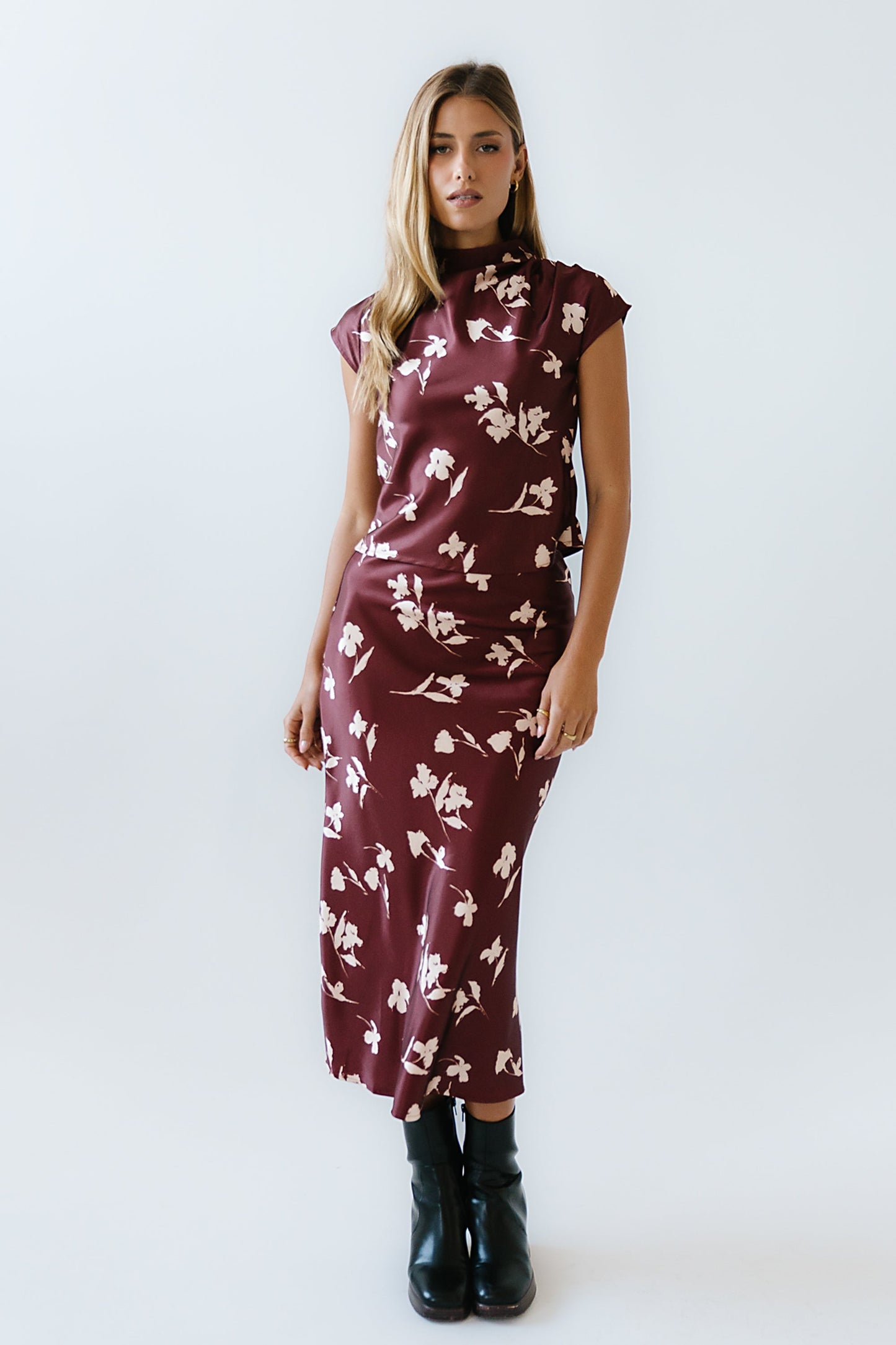 Carsyn Floral Maxi Skirt in Red-Brown - FINAL SALE
