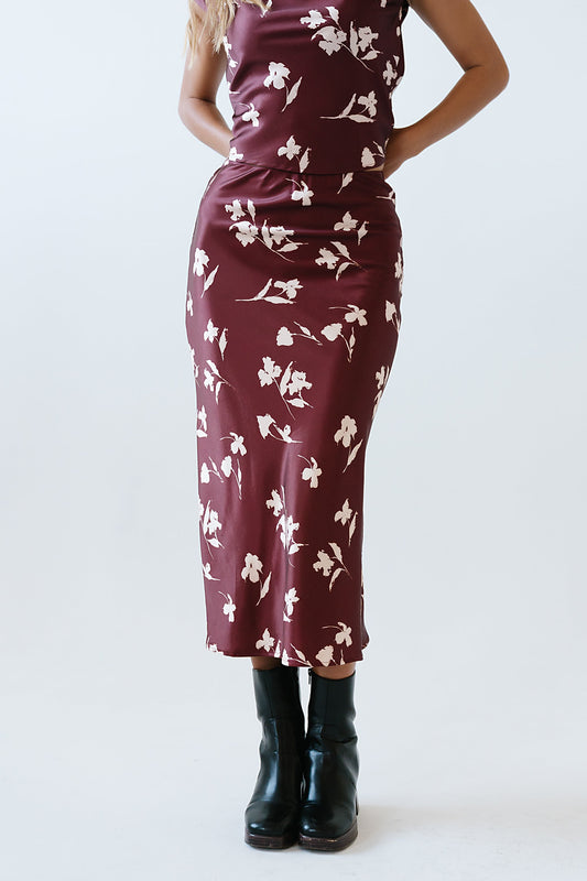 Carsyn Floral Maxi Skirt in Red-Brown - FINAL SALE