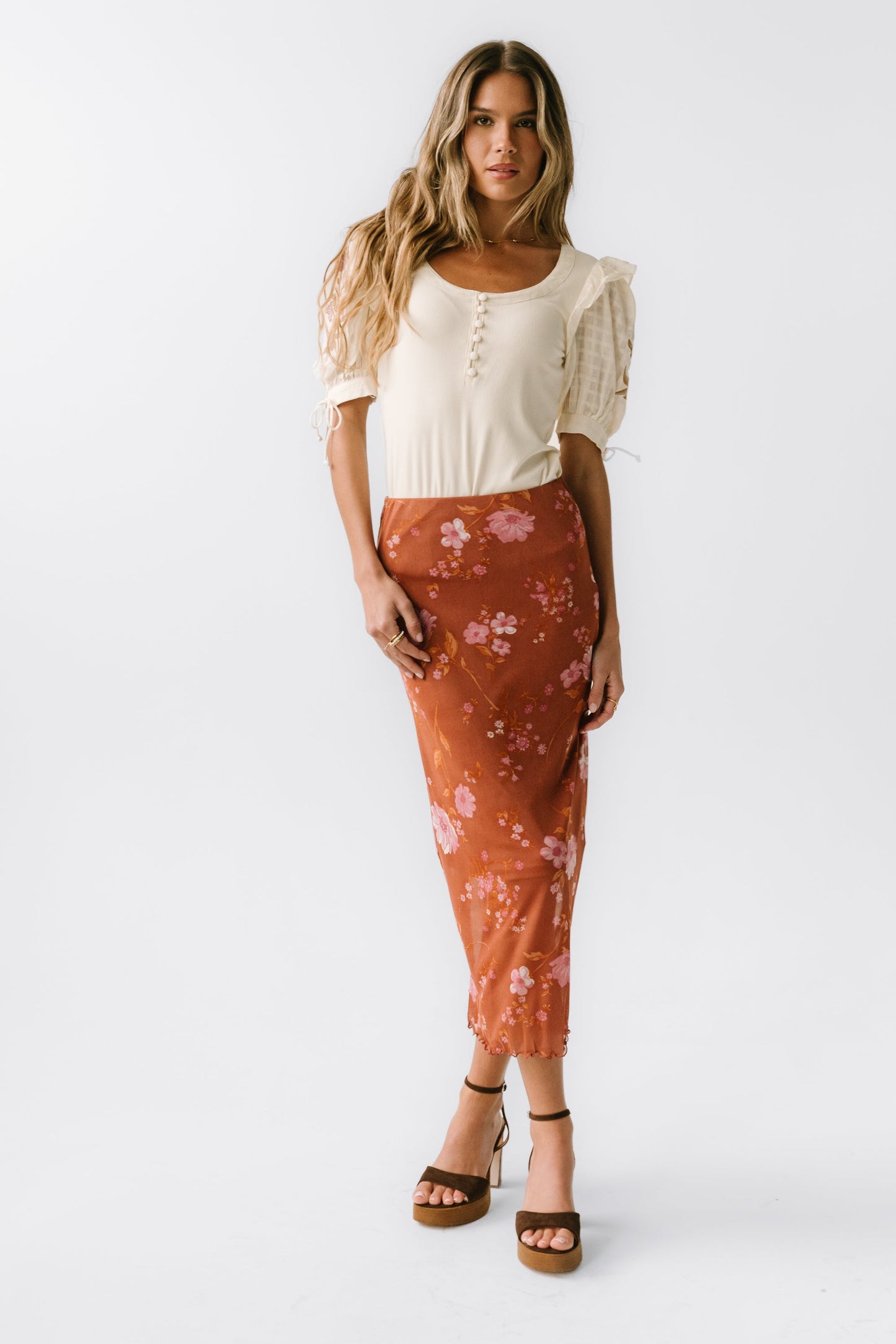 Carly Mesh Midi Skirt in Rust - FINAL SALE