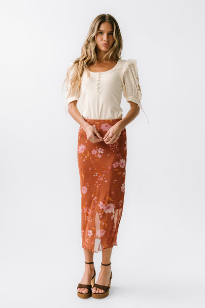Carly Mesh Midi Skirt in Rust - FINAL SALE