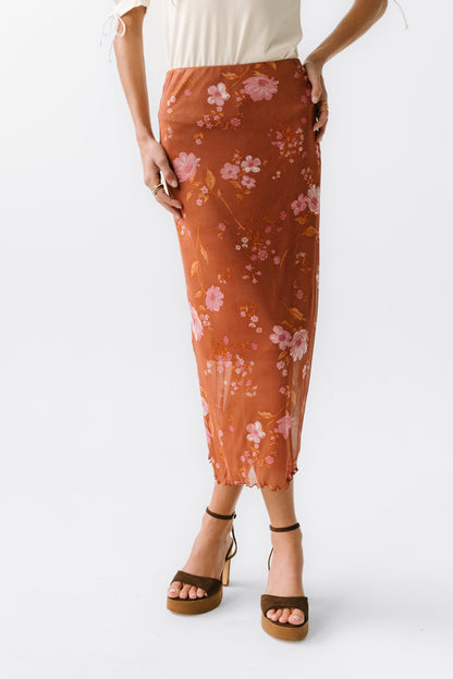 Carly Mesh Midi Skirt in Rust - FINAL SALE