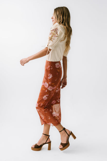 Carly Mesh Midi Skirt in Rust - FINAL SALE