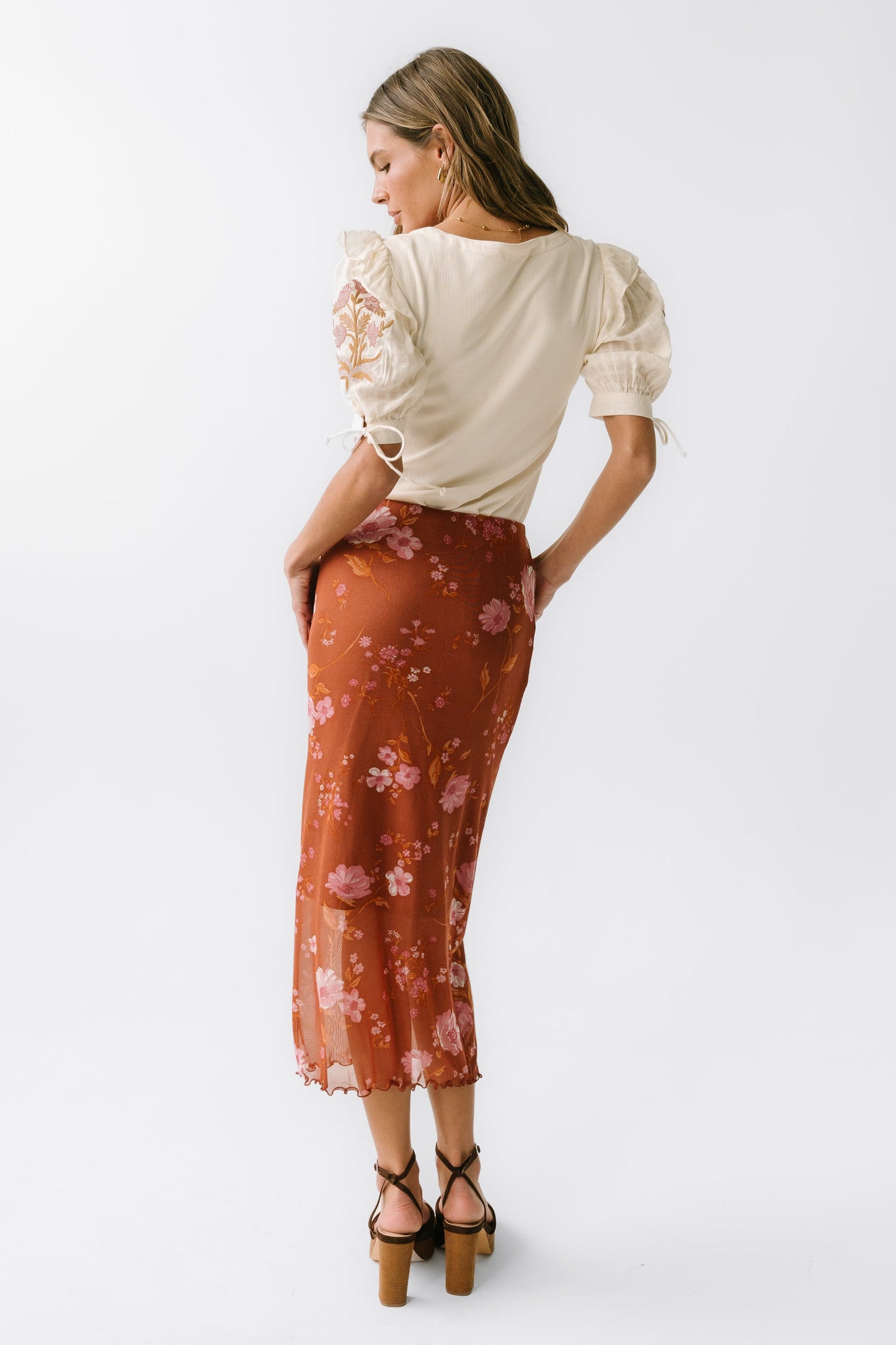 Carly Mesh Midi Skirt in Rust - FINAL SALE