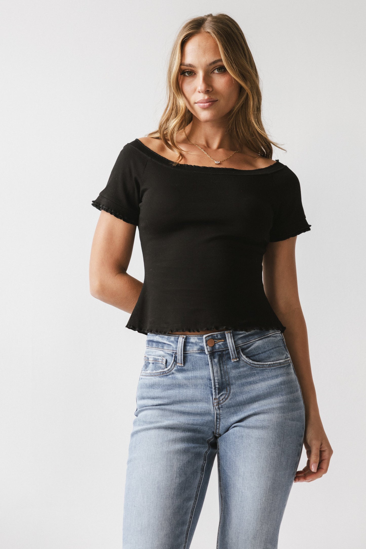 Hannah Lettuce Edge Top in Black - FINAL SALE
