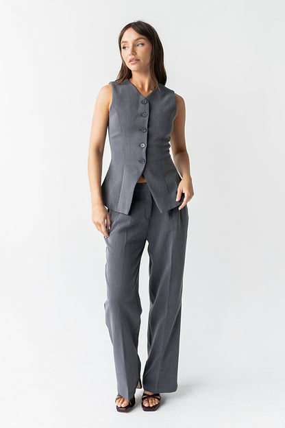 Carrie Button Up Vest in Charcoal