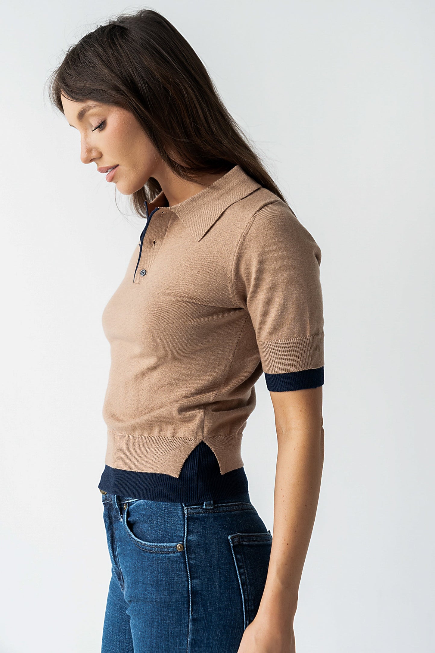 Delilah Contrast Sweater in Taupe