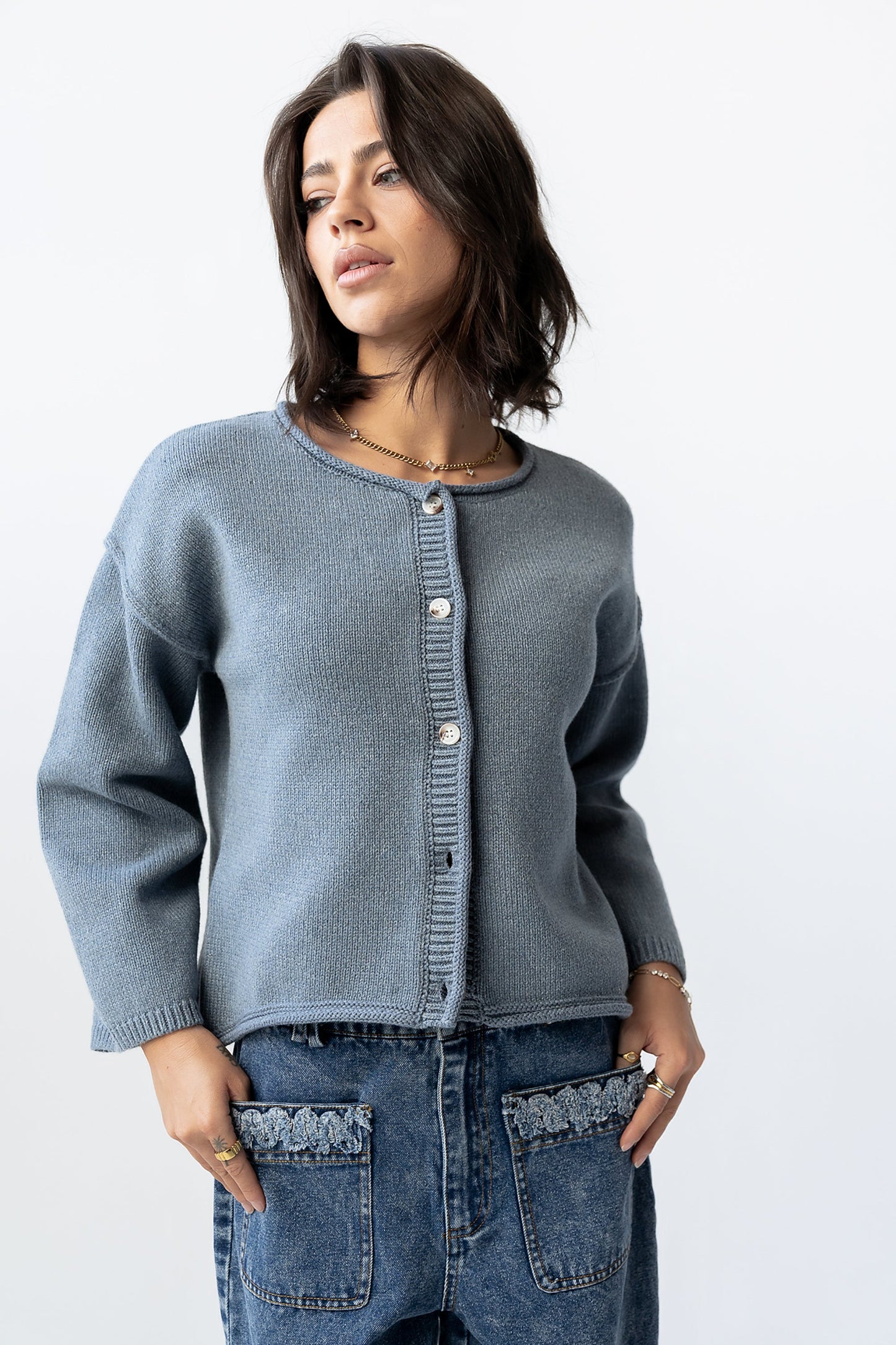 Carlie Knit Cardigan in Light Blue - FINAL SALE