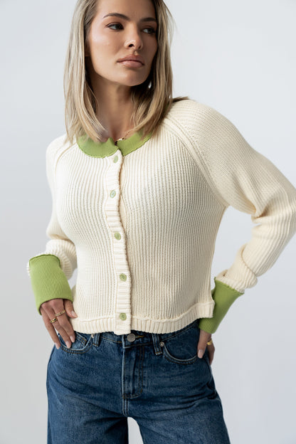 Ella Contrast Cardigan in Green - FINAL SALE