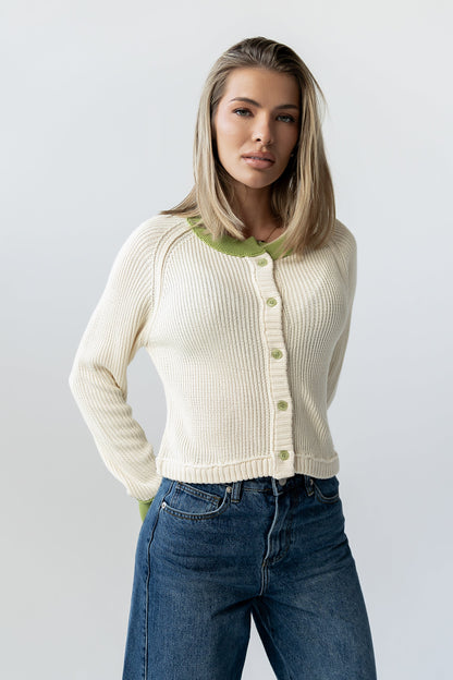 Ella Contrast Cardigan in Green - FINAL SALE
