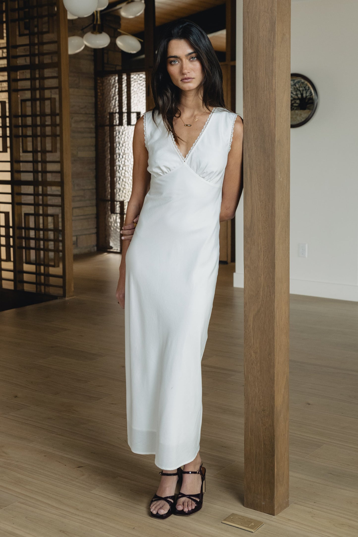 Hailey Lace Trim Maxi Dress in Ivory