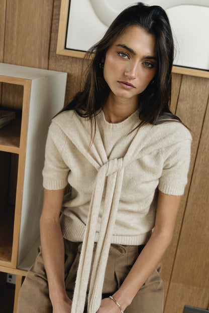 Cierra Tie Sweater in Natural - FINAL SALE