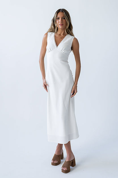 Hailey Lace Trim Maxi Dress in Ivory