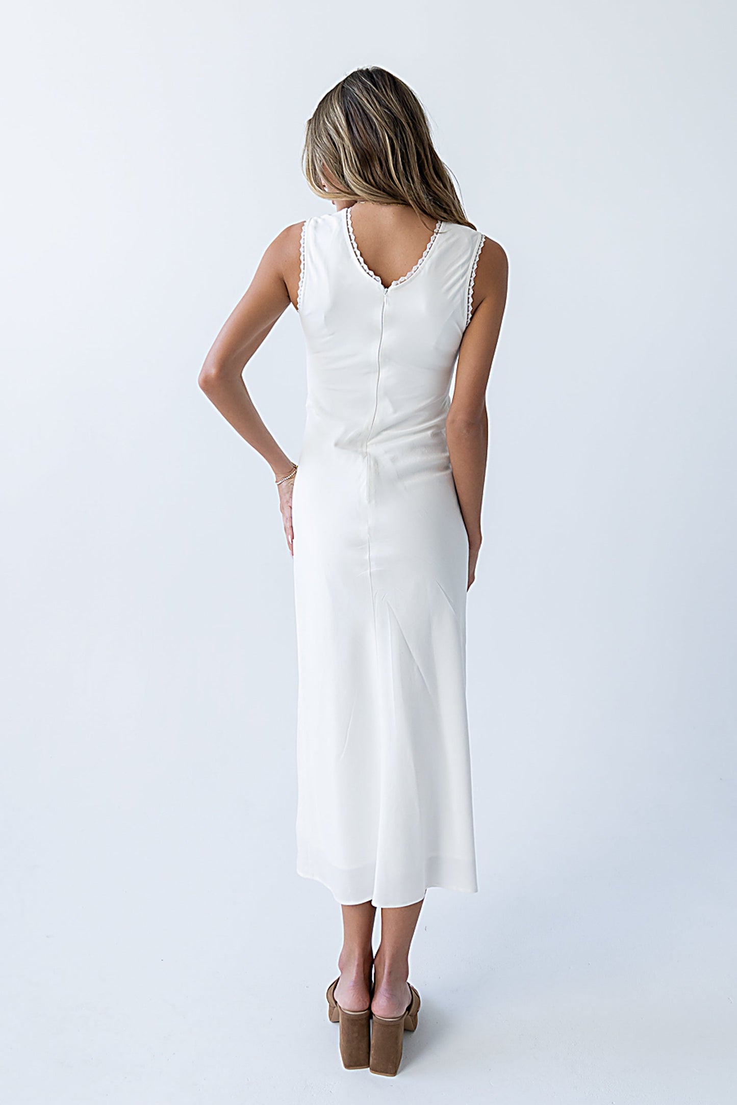 Hailey Lace Trim Maxi Dress in Ivory