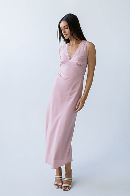 Hailey Lace Trim Maxi Dress in Pink