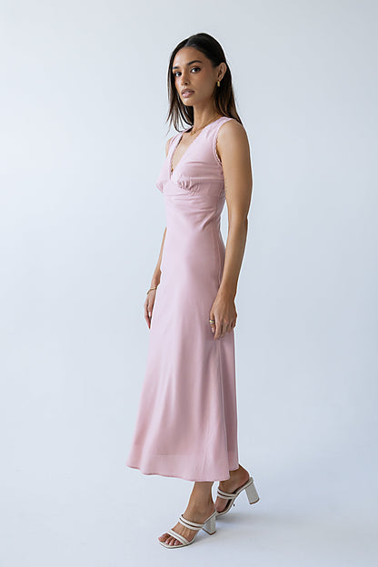 Hailey Lace Trim Maxi Dress in Pink